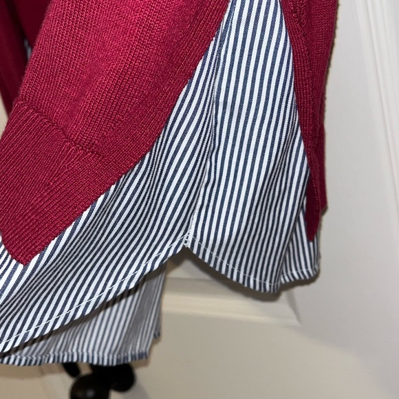 Burgundy Floral Embroidered Sweater with Striped Hem - Picture 7 of 8